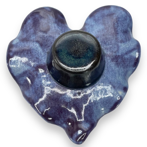 Ikebana Kenzan Flower Flog Glazed Ceramic Purple Elephant Ear Leaf Vase 6.5" - Picture 9 of 9